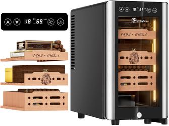 25L Electric Humidor Cabinet, Thermoelectric Cooling, Adjustable Temperature and Humidity, Digital Display, 3 Removable Cedar Shelves, Safety Lock, Gi