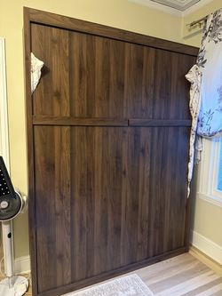 Queen Murphy Bed + Mattress — Wexford by Wade Logan, Walnut, Excellent Condition — $700