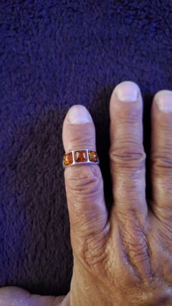 1960'S Sterling Silver Amber Ring 