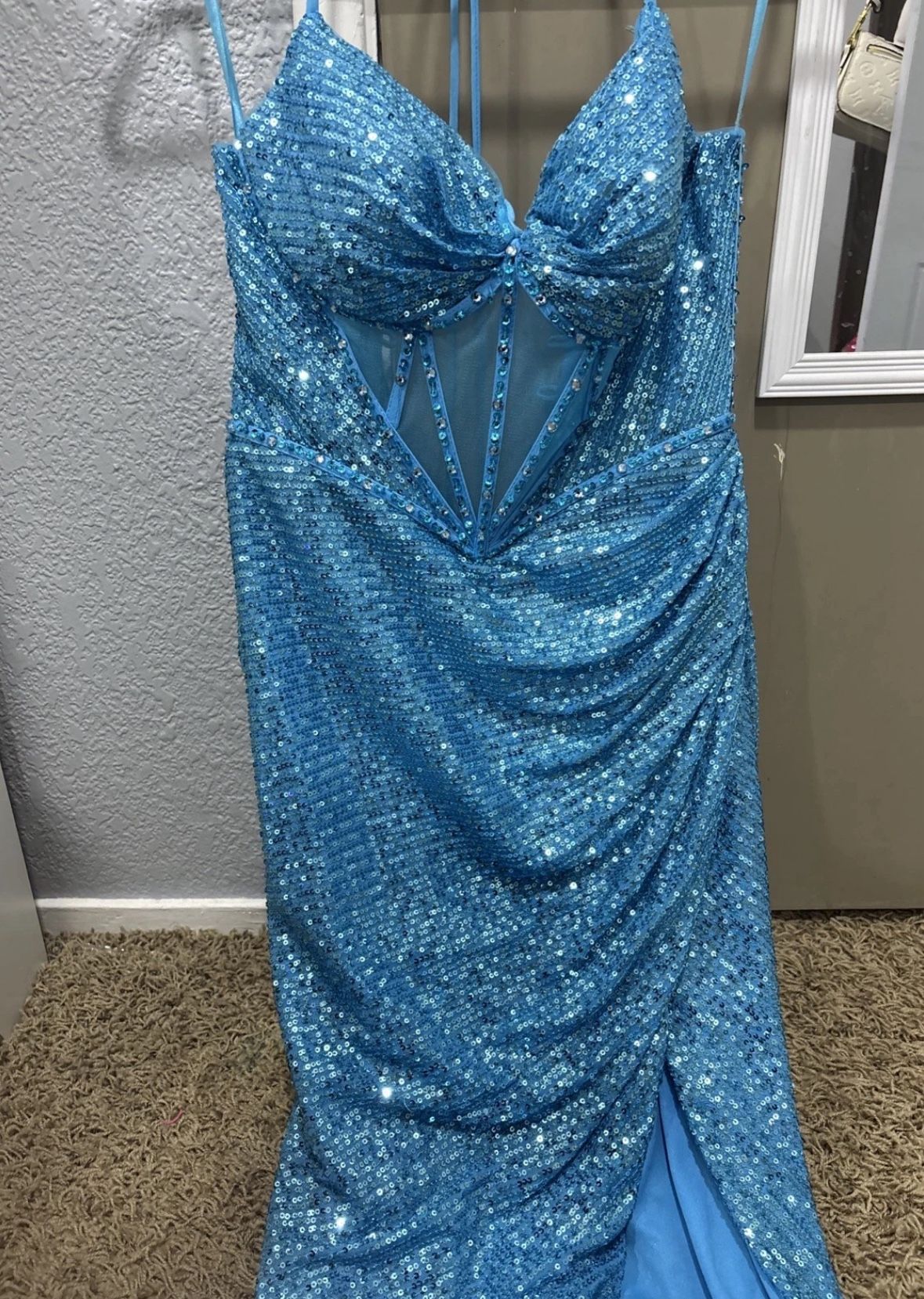 CINDERELLA DIVINE, Fitted, Strapless Corset Back, Sequin Dress, Size 6
