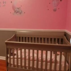 Gray Crib, Mattress,  Diaper Chander And Changing Pad 