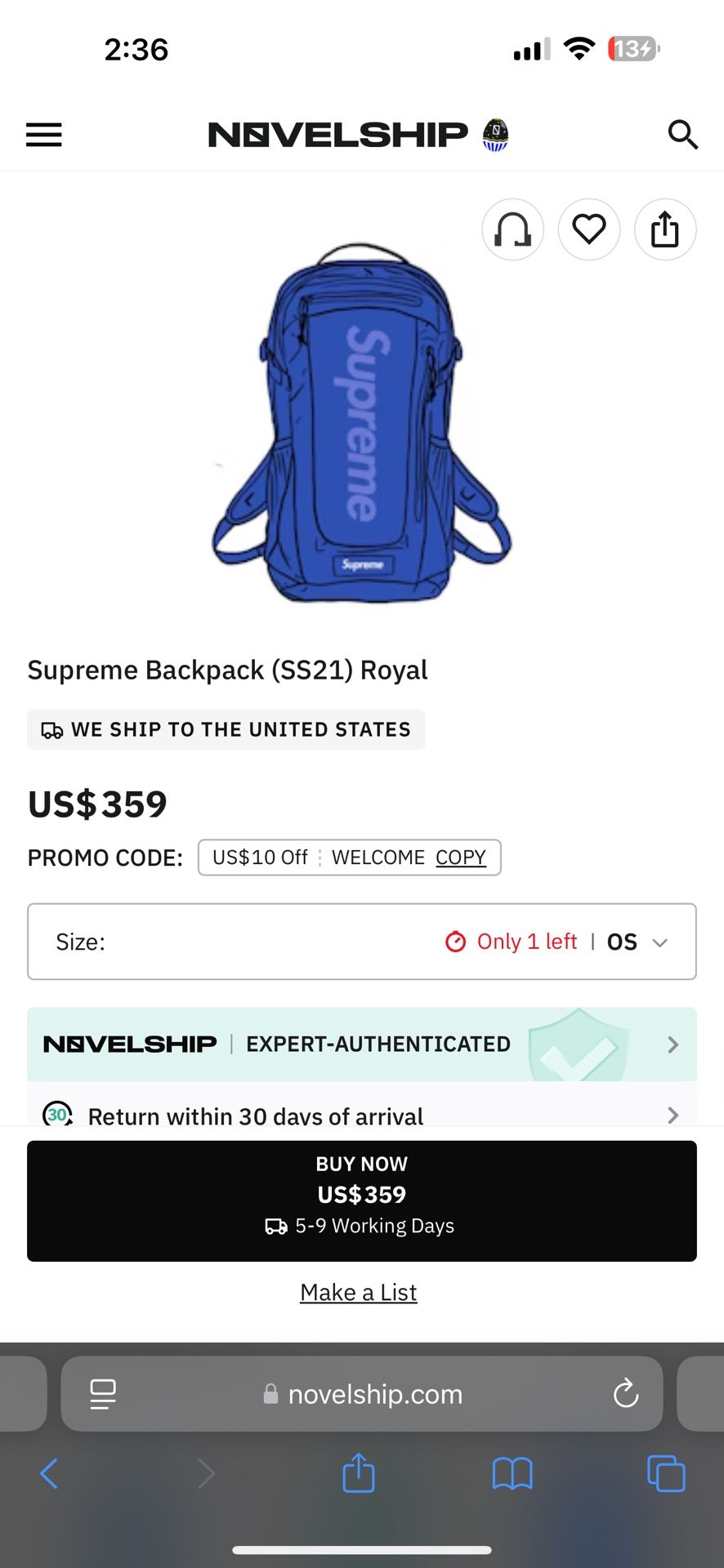 Supreme Backpack (SS21) Royal