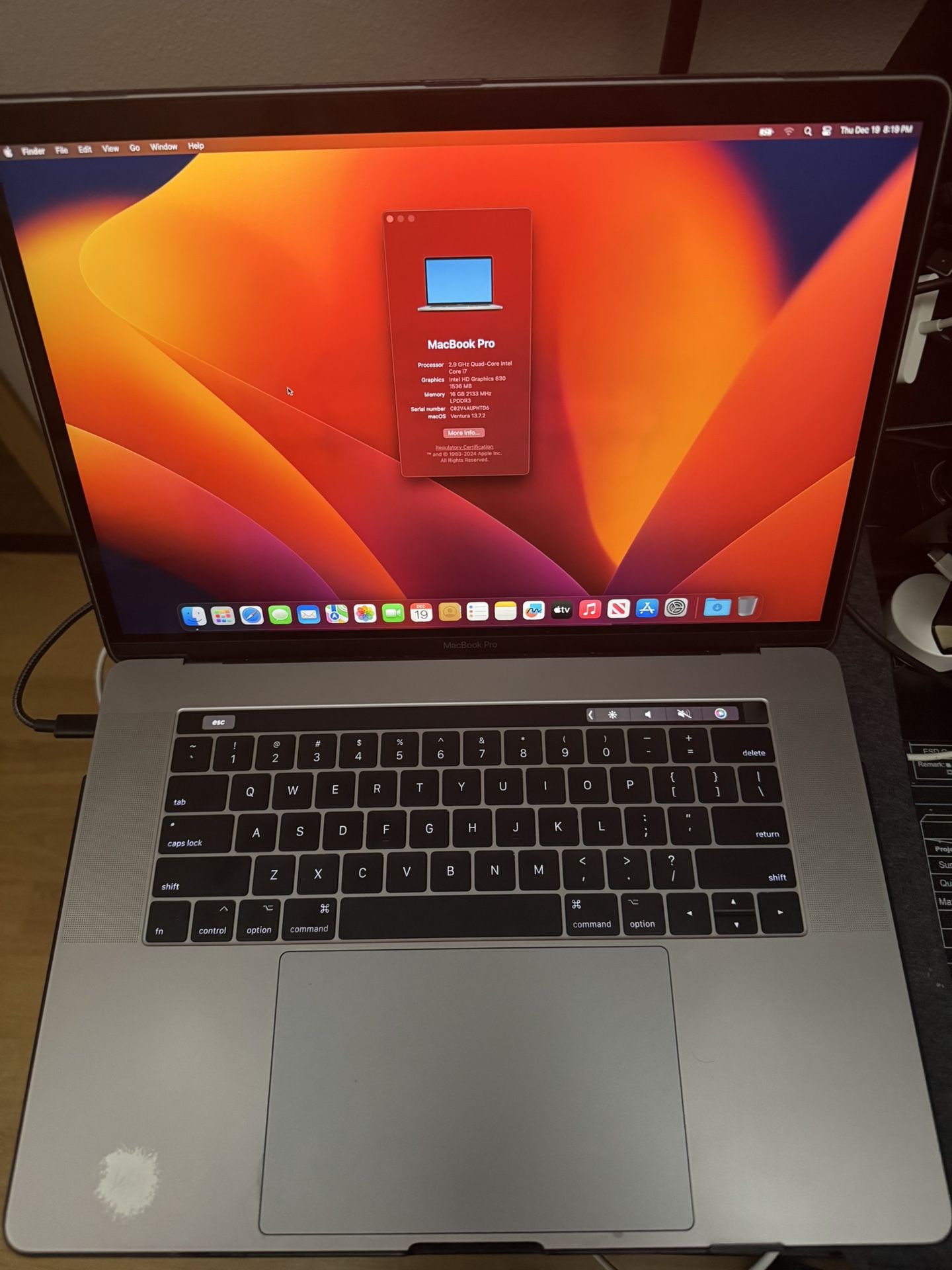 MacBook Pro 15” (2017) 16GB Memory 500GB Storage