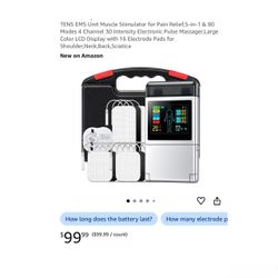 Brand new TENS EMS Unit Muscle Stimulator, 5-in-1 & 80 Modes 4 Channel 30 Intensity Electronic Pulse Massager,Large Color LCD Display with 16 Electrod