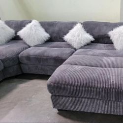 ✅️✅️4 pc grey wide welt cordury fabric upholstered modular sectional sofa with chaise✅️