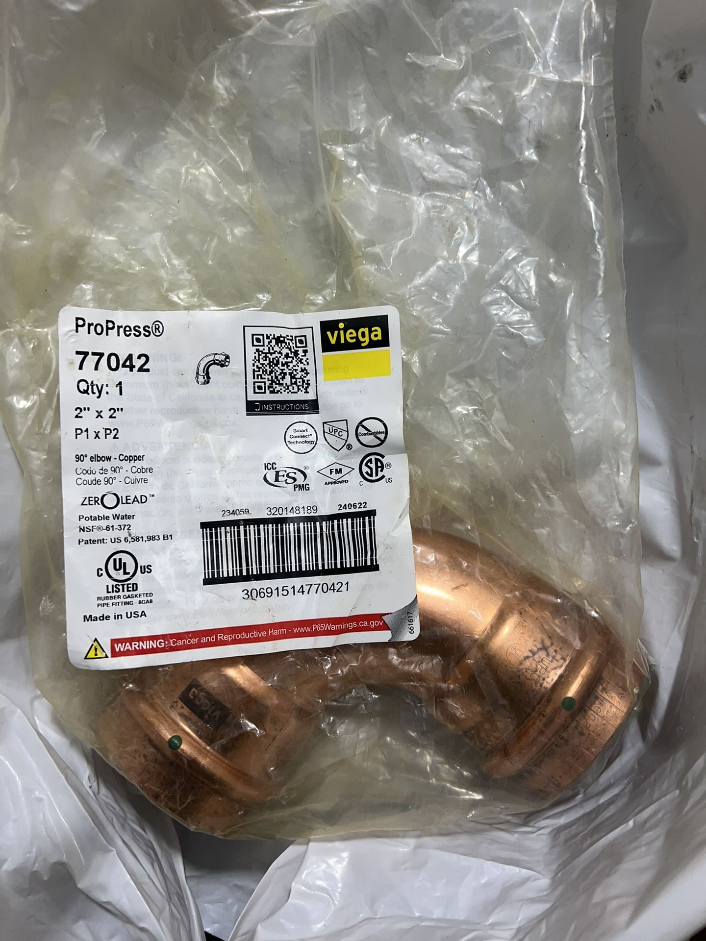 2”x2” ProPress 90’ Elbow Copper Nuevos 15 Unidades