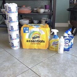 Toilet Paper, Bounty Paper Towels, Lysol Products, Emilia Hand Soap Refill