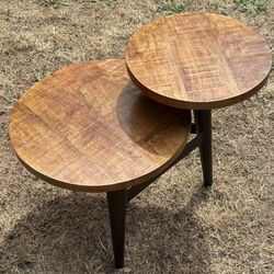 2 Tier Solid Wood And Metal Legs End Table 