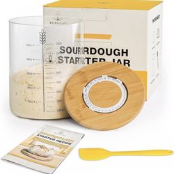 rorecay 50oz Sourdough Starter Kit with Time Keeper, High Borosilicate Glass Sourdough Starter Jar, Wide Mouth Sour Dough Crock with Lid & Spatula & R