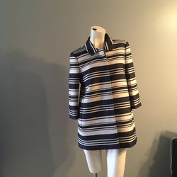 ANN TAYLOR Formal Women’s Navy Blue & Off White Striped Fully Lined Blazer Size Small 
