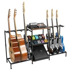 STRICH Guitar Stand - Multiple Guitar Rack with Pedals Organizer for Acoustic, Electric, Bass, Amp Accessories - Display Stand for Home Studio Music R