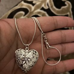 925 Sterling Silver Heart Photo Frame Pendant Necklace 