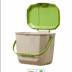 Organics 2 Gallon Beige Rectangular Kitchen Wastebasket with Lime Green Lid