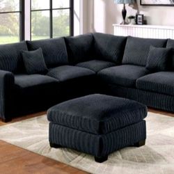 Black Corduroy Sectional Sofa With Ottoman ✅ $475 No Tax