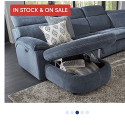 Blue Sectional Sofa with Recliners and Storage