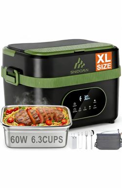 Fiambrera eléctrica inalámbrica, fiambrera calentada 60W con capacidad de 6,3 tazas 60W Heating, XL 6.3-Cup Stainless Steel Container, Adjustable Time