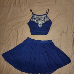 Blue Two Piece Halter Dress Set
