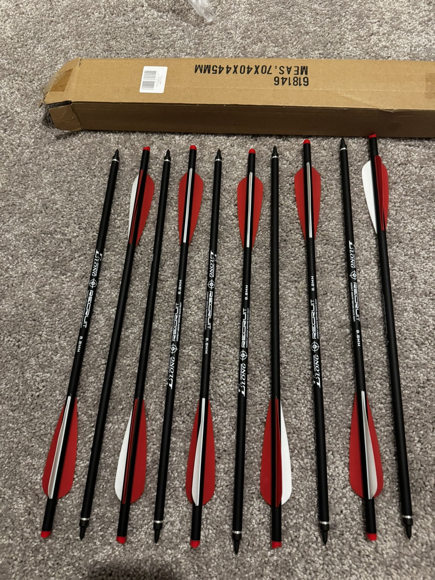 Carbon crossbow Arrow 10pc set 17 inch x 8.8mm new unused removable tip with oring