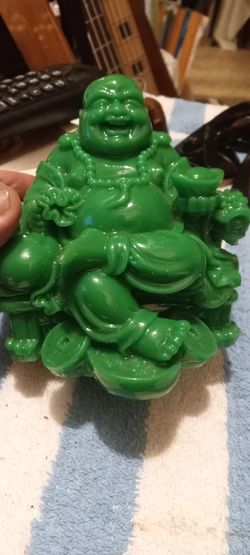Happy  Laugh Green Buddha On Dragon Chair