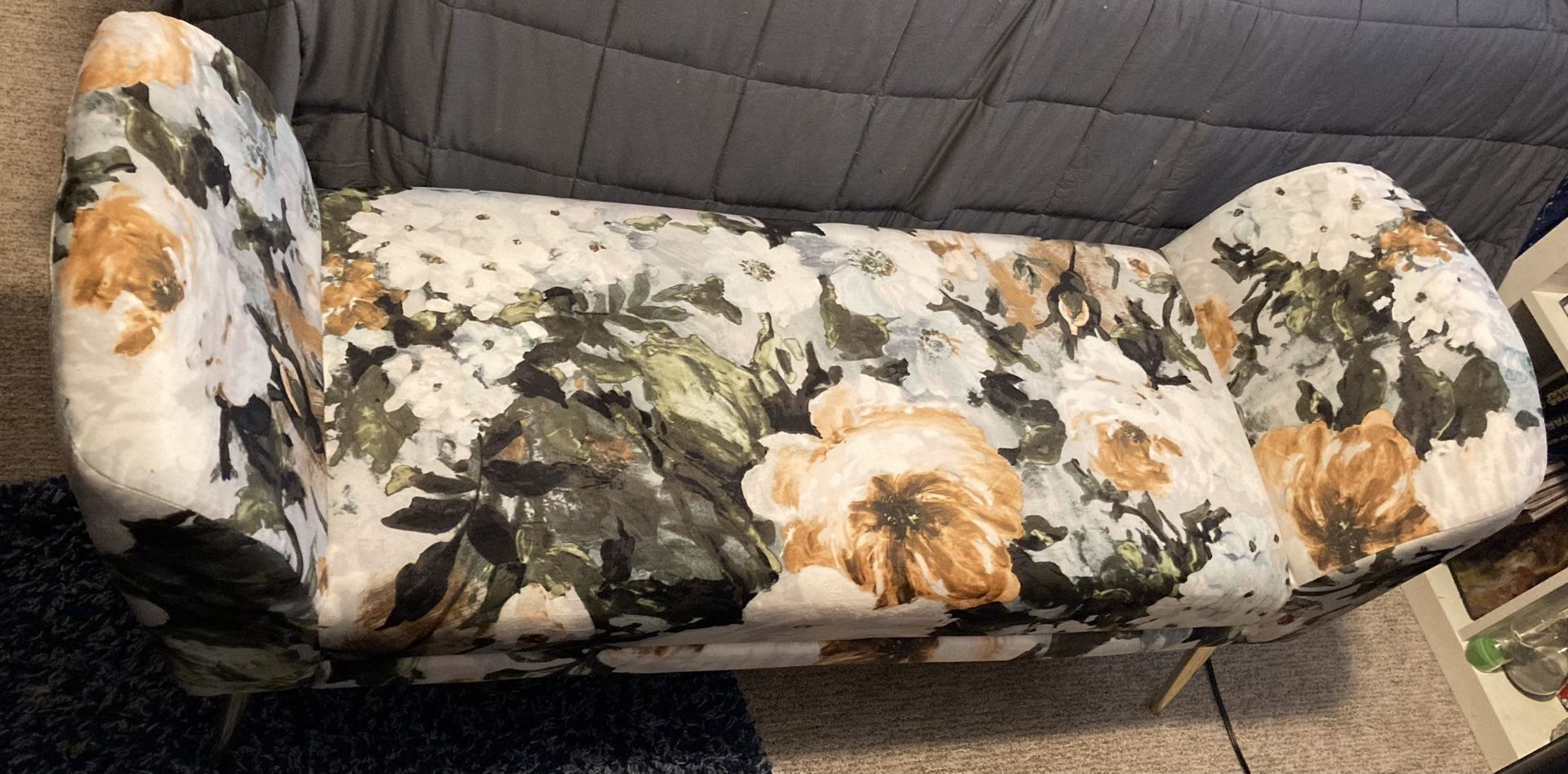 Incredibly Gorgeous Ultra Soft Padded Floral Bench W/ Modern Sleek Gold Legs!!