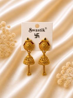 Gold Tone Traditional Jhumka Earrings Elegant Style