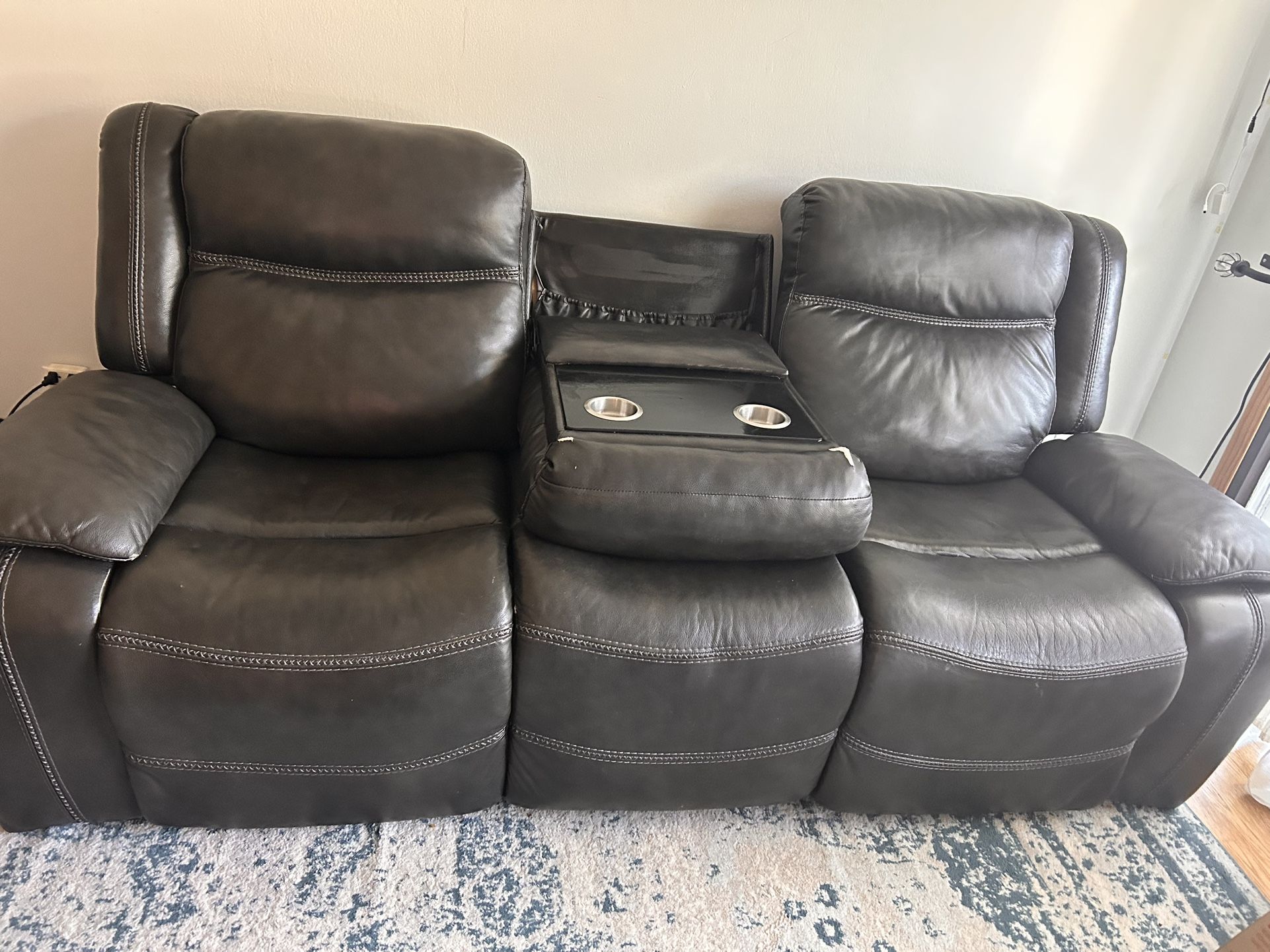 2 Leather Reclining, Charging Couches
