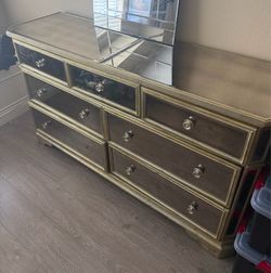 A galleries mirrored vintage gold dresser