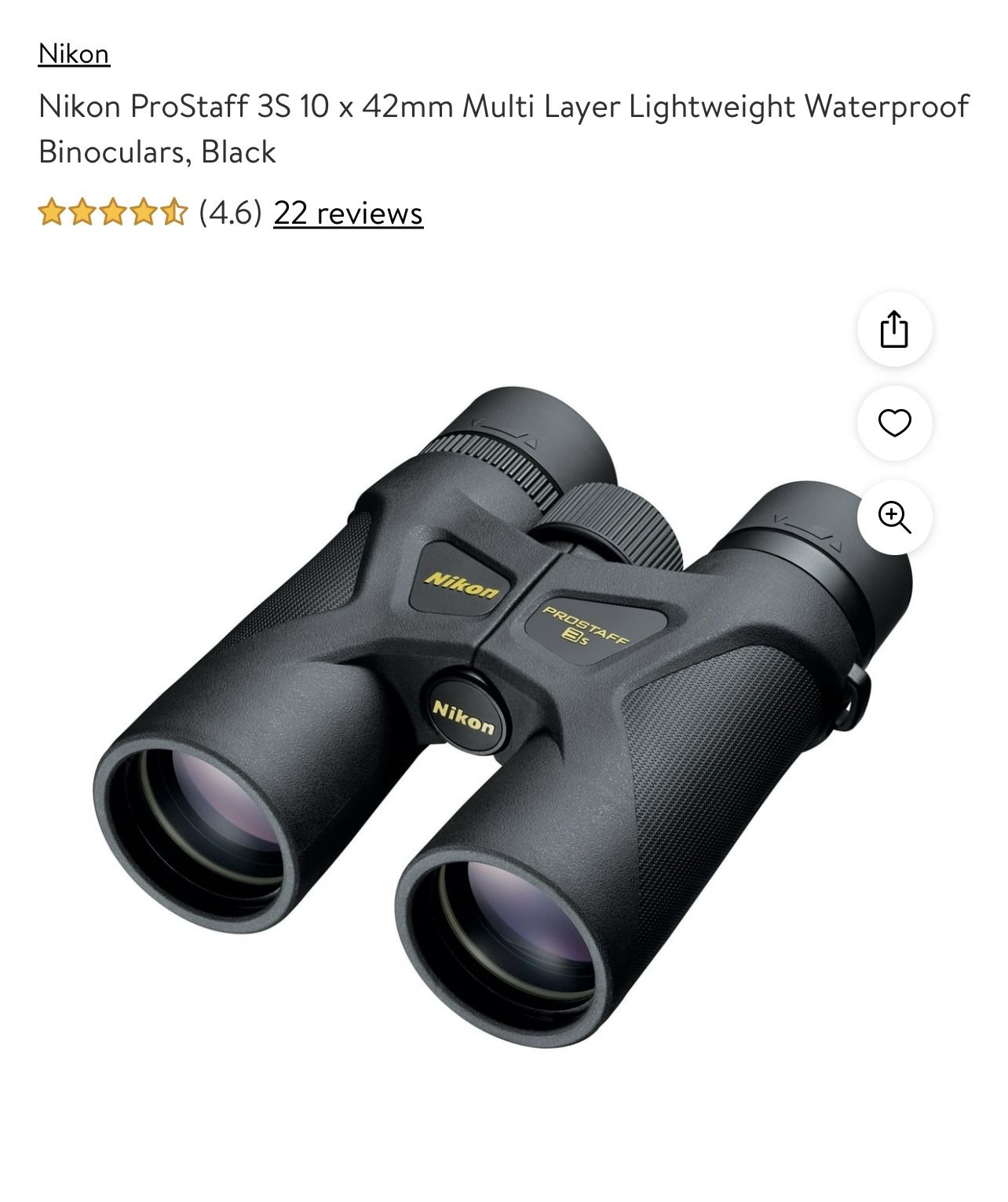 Nikon ProStaff 3S 10 x 42mm Multi Layer Lightweight Waterproof Binoculars, Black