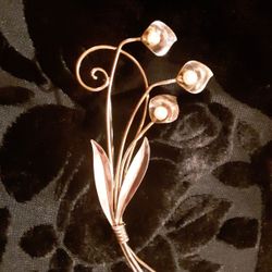 VAN DELL JEWLERS, 1940's, 12k GF on STERLING SILVER & Pearl EASTER LILY BOUQUET Brooch Handmade