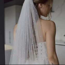 Pearls Wedding Veils With Comb 100% Handmade Beaded Wedding Accessories