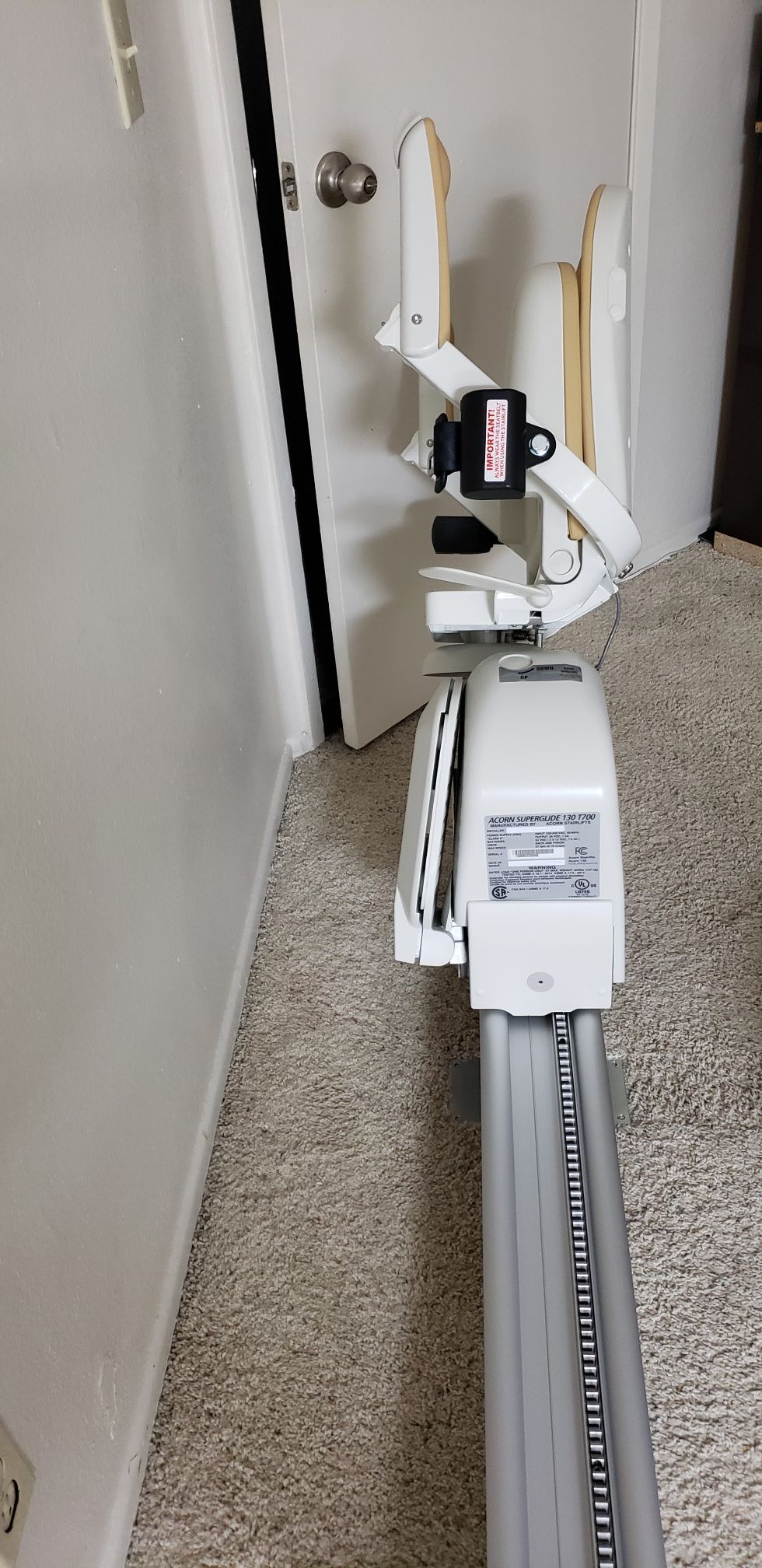 Acorn Superglide 130 T700 Straight Stairlift Chair with hinge option