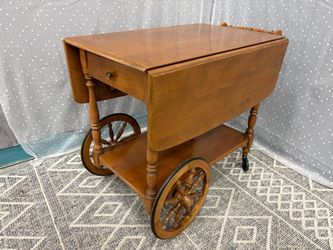 ETHAN ALLEN Wooden Drop Leaf 2 Tier Rolling Serving Cart with Drop Latch Handle