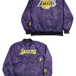 Los Angeles Lakers Ultra Game Satin Bomber Jacket Mens Large Purple New $125MSRP