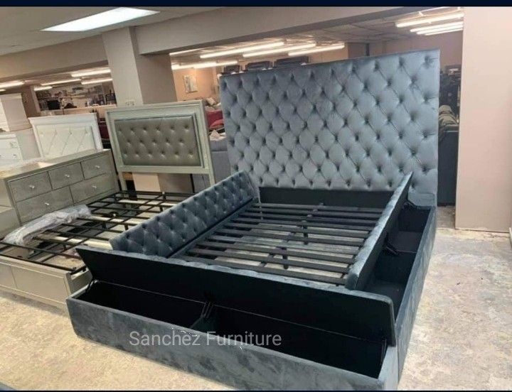 King Size Velvet Storage Bed Frame Same Day Delivery
