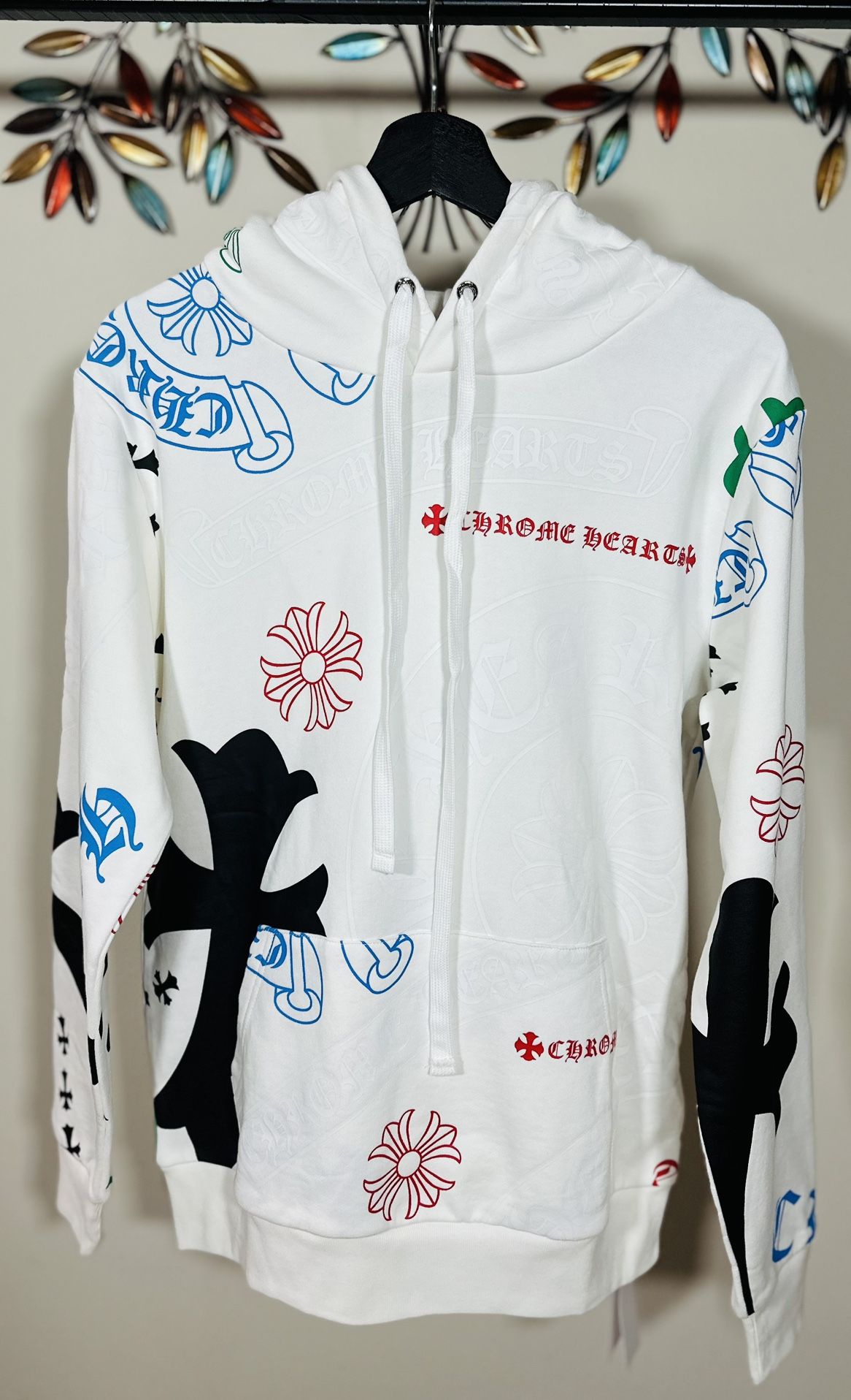 CHROME HEARTS STENCIL MULTI LOGO WHITE HOODIE 2024, Visit Our Profile For More Items Available…