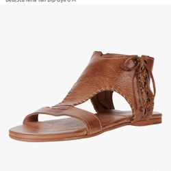 Bed Stu Nina Leather Sandals Womens Size 6.5  Brown Side Zip Open Toe Open Heel