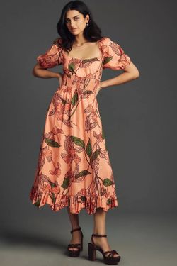 Anthropologie Hutch Lora Short-Sleeve Square-Neck Midi Dress XS