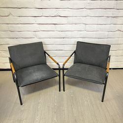 Modern Style Low Grey Brown Arm Chairs 2pc