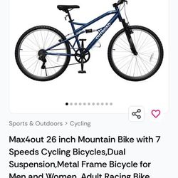 Max4out 26" Mountain Bike - 7 Speed, Dual Suspension, Blue