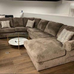 3 Piece Huge Chocolate U Shaped Comfy Sectional With Chaise 💥 Brand New✅ Living Room Set 👍