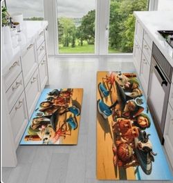 Italian Brainrot Kitchen Floor Set Of 2 Non Slip Low Profile Mats Washable Rug