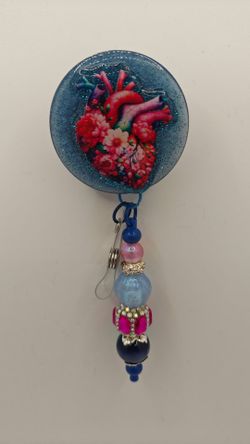Floral Anatomical Heart Alligator Badge Reel