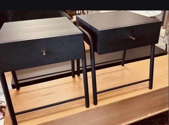 Two Modern Black Nightstands