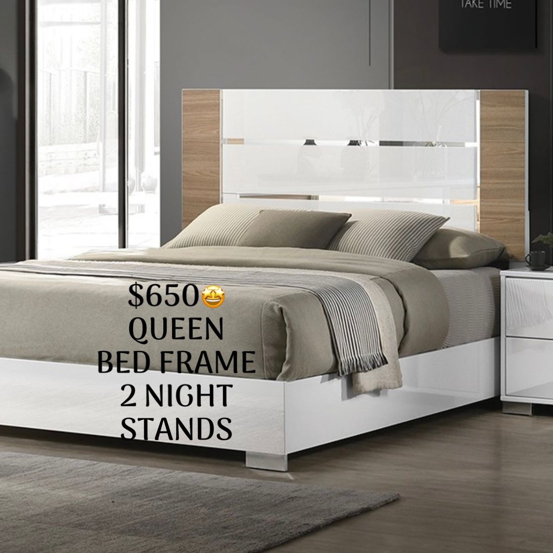 NEW QUEEN BED FRAME WITH 2 NIGHT STANDS!