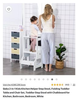 Qaba 2-in-1 Kids Step Stool, Folding Toddler Table and Chair Set with Chalkboard