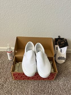 Brand New White Slip On Vans Size Womens 8/Mens 6.5 Bundle