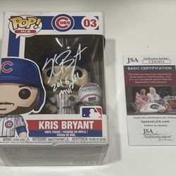 Kris Bryant JSA Chicago Cubs 2016 NL MVP Inscribed Autographed Funko Pop