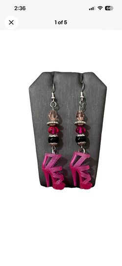 Handcrafted Pink Barbiecore Shoe Earrings Strappy High Heels Beaded Drop