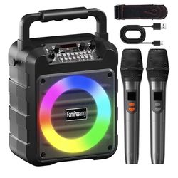Portable Bluetooth Karaoke Speaker with Two Wireless Microphones