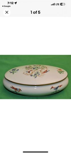CASTLE LIMOGES France Porcelain BIRDS & FLOWERS Oval Shape 5 3/4" Trinket Box